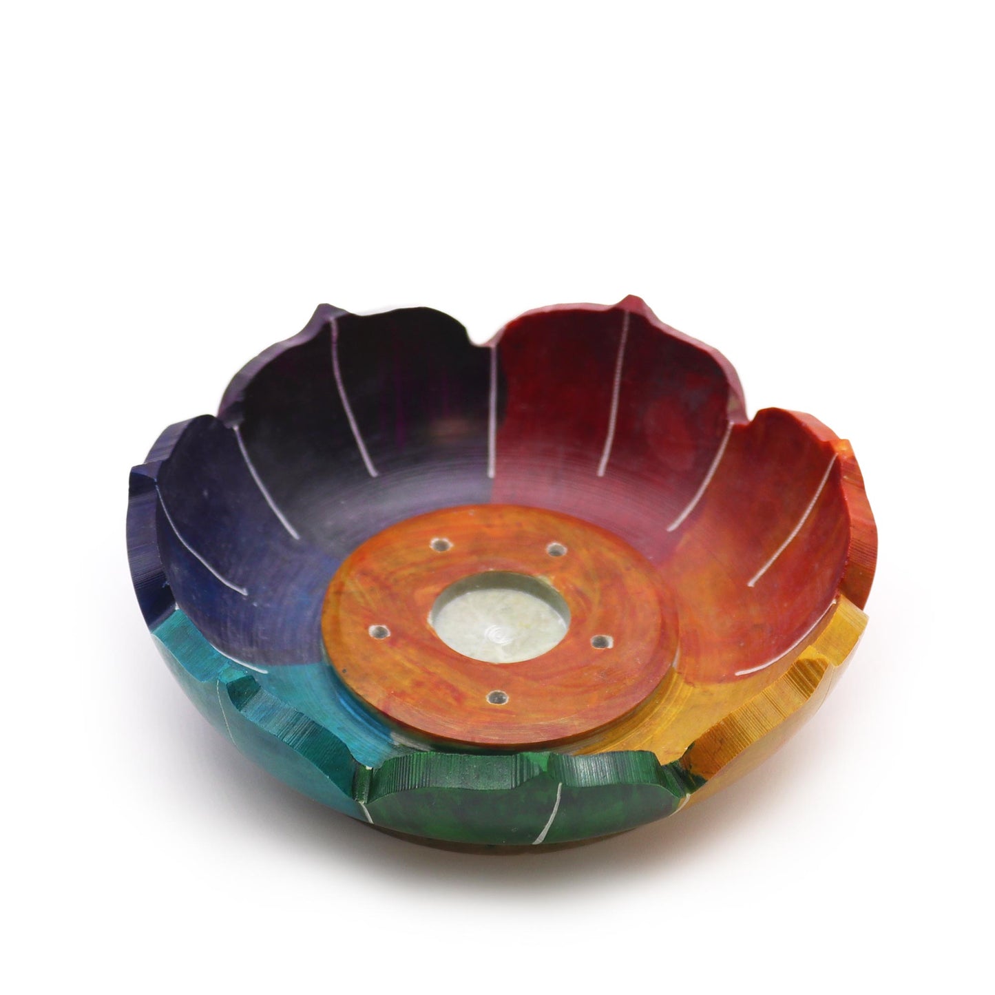 Porte-Encens Fleur de Lotus en Stéatite 10x3cm - Couleurs des Chakras
