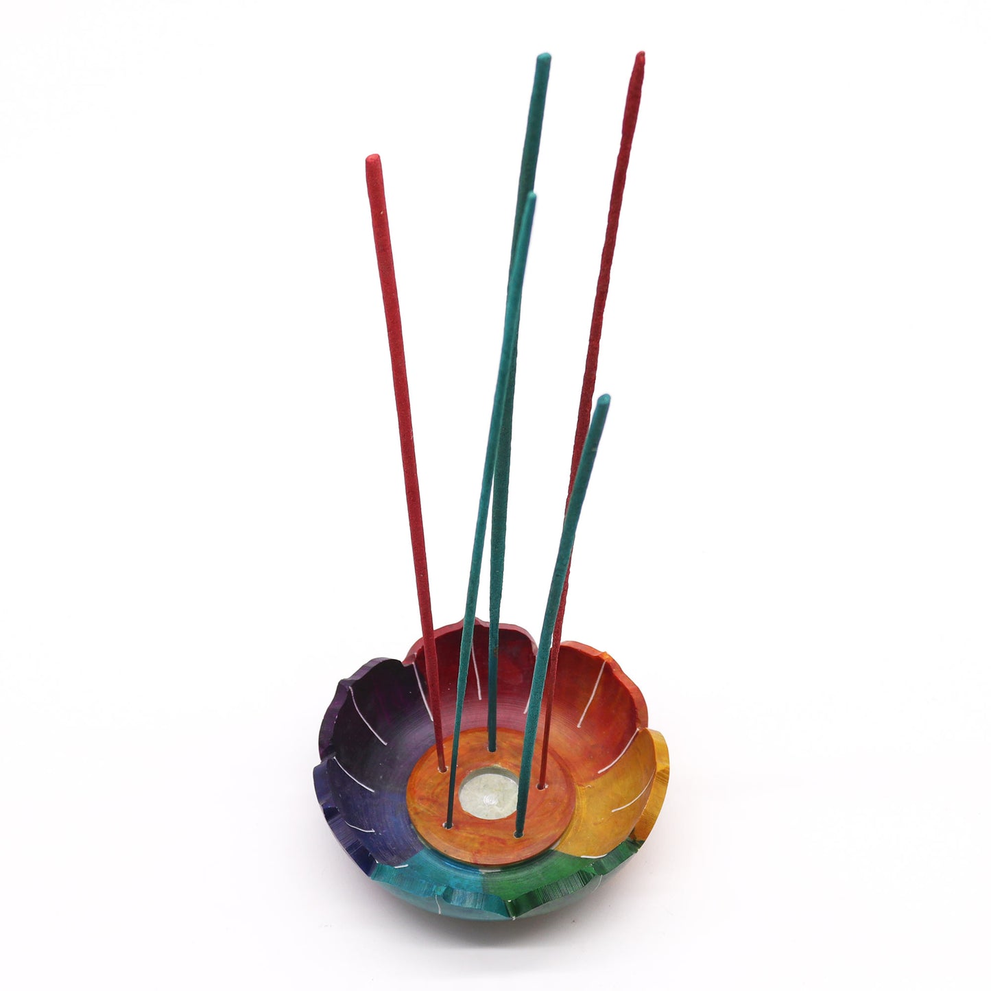 Porte-Encens Fleur de Lotus en Stéatite 10x3cm - Couleurs des Chakras