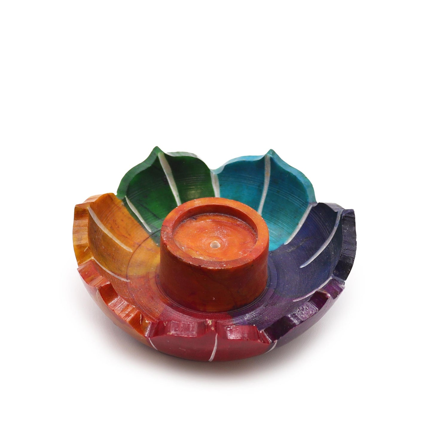 Petit Porte-Encens Fleur de Lotus en Stéatite 7,5x2,5 cm - Couleurs des Chakras
