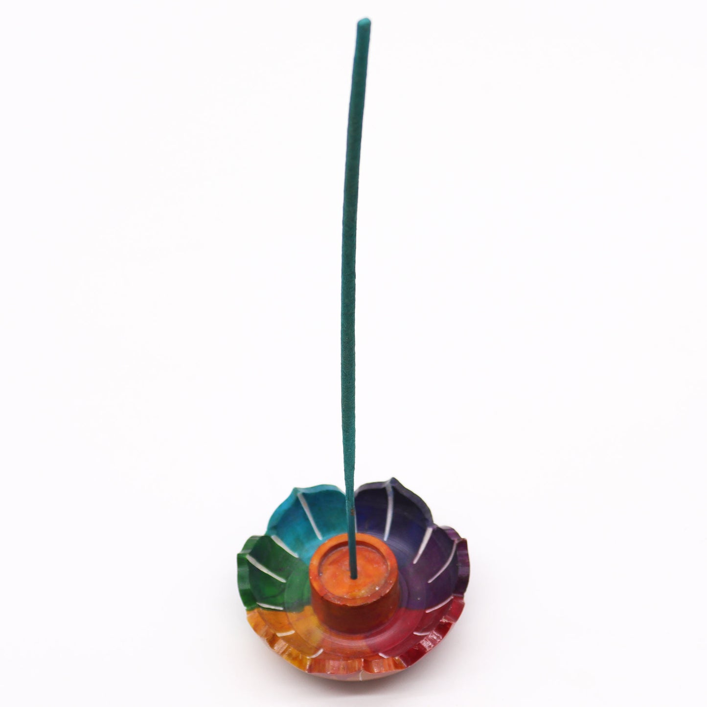 Petit Porte-Encens Fleur de Lotus en Stéatite 7,5x2,5 cm - Couleurs des Chakras