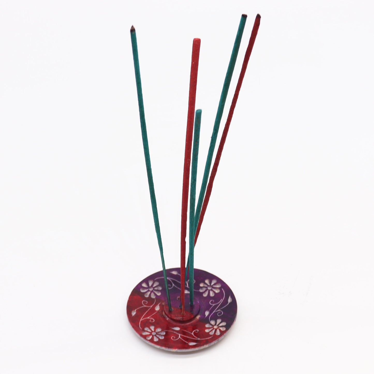 Porte-Encens Disque en Stéatite 8 cm - Floral (porte-5 bâtons)