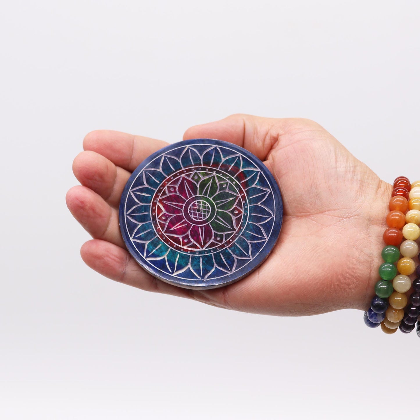 Porte-Encens Disque en Stéatite 8 cm - Lotus en Lotus