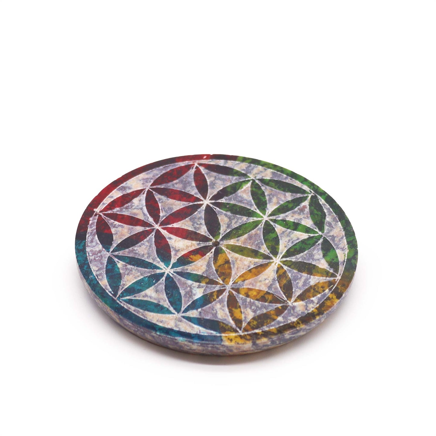Porte-Encens Disque en Stéatite 8 cm - Fleur de Vie