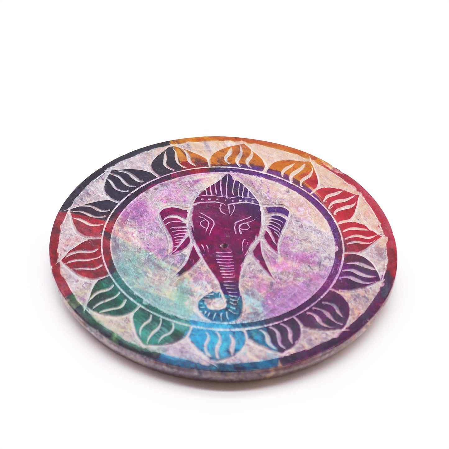 Porte-Encens Disque en Stéatite 10 cm - Ganesha