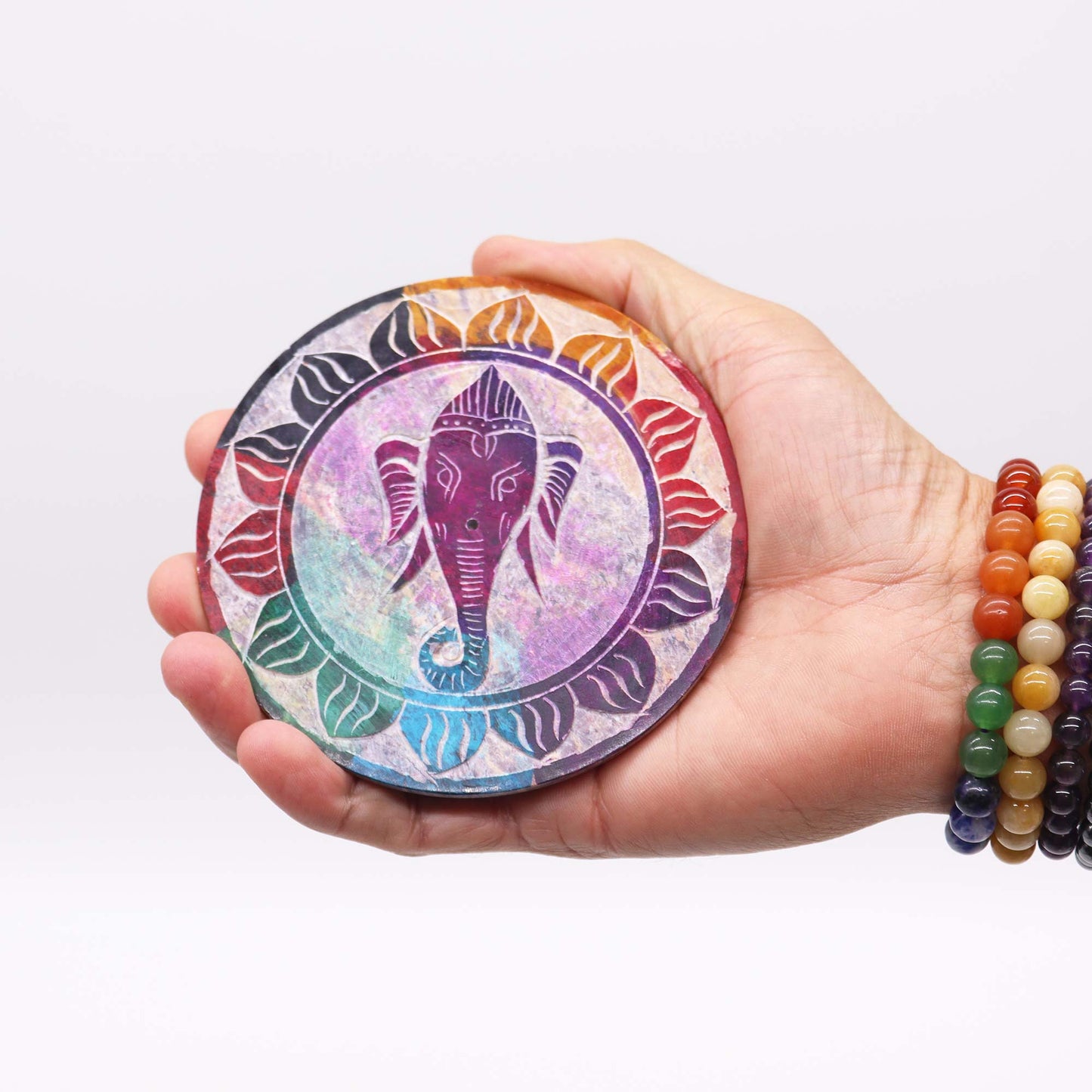Porte-Encens Disque en Stéatite 10 cm - Ganesha