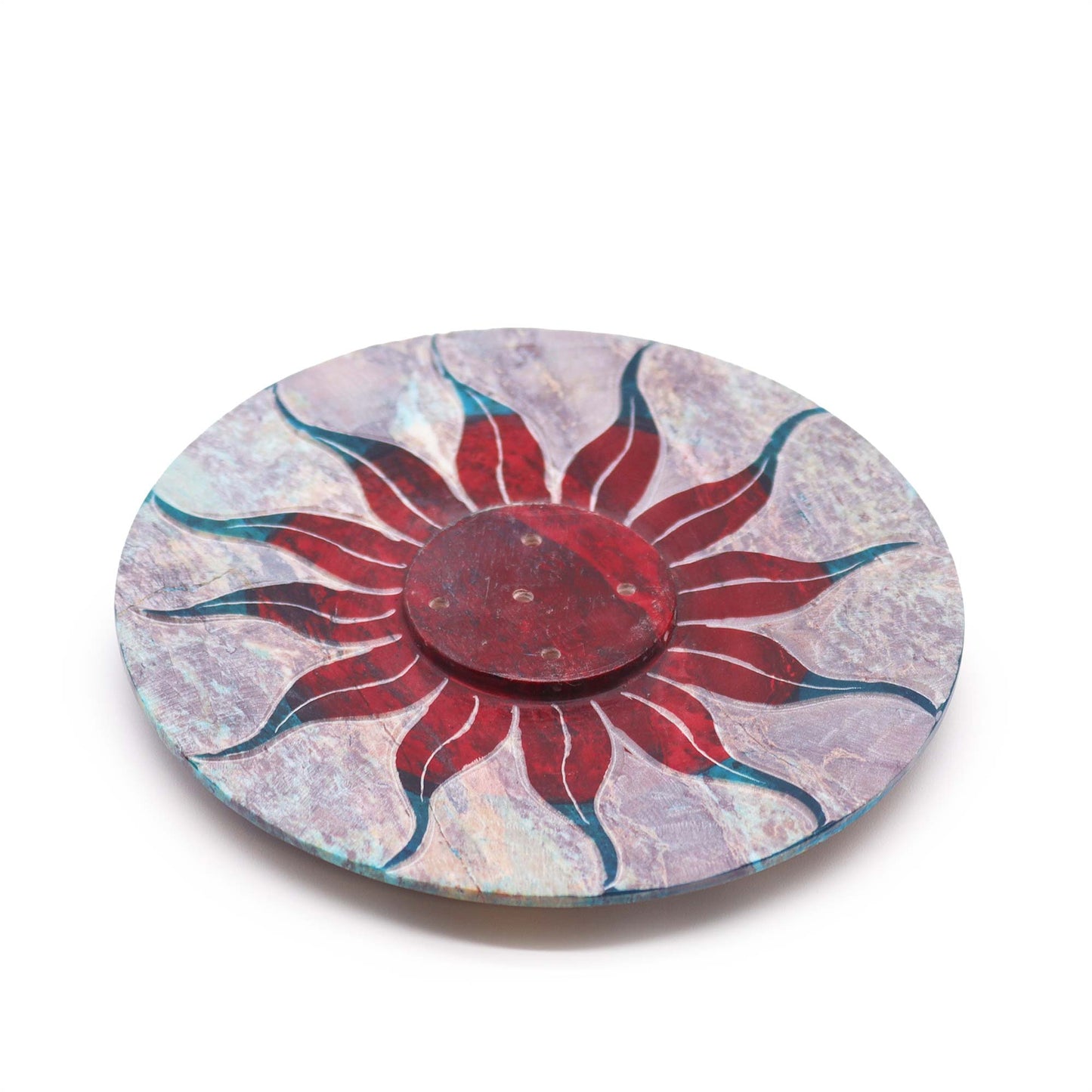 Porte-Encens Disque en Stéatite 10 cm - Fleur de Soleil (porte-5 bâtons)