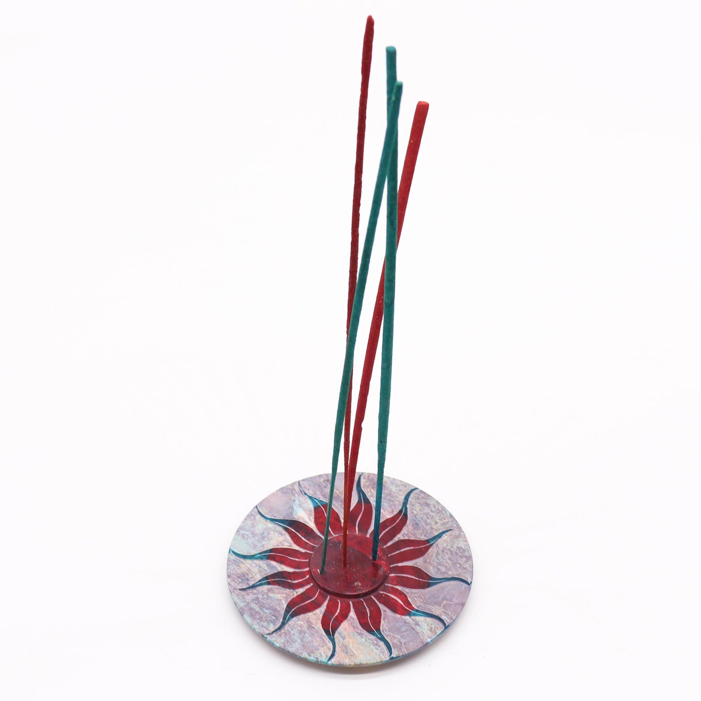Porte-Encens Disque en Stéatite 10 cm - Fleur de Soleil (porte-5 bâtons)