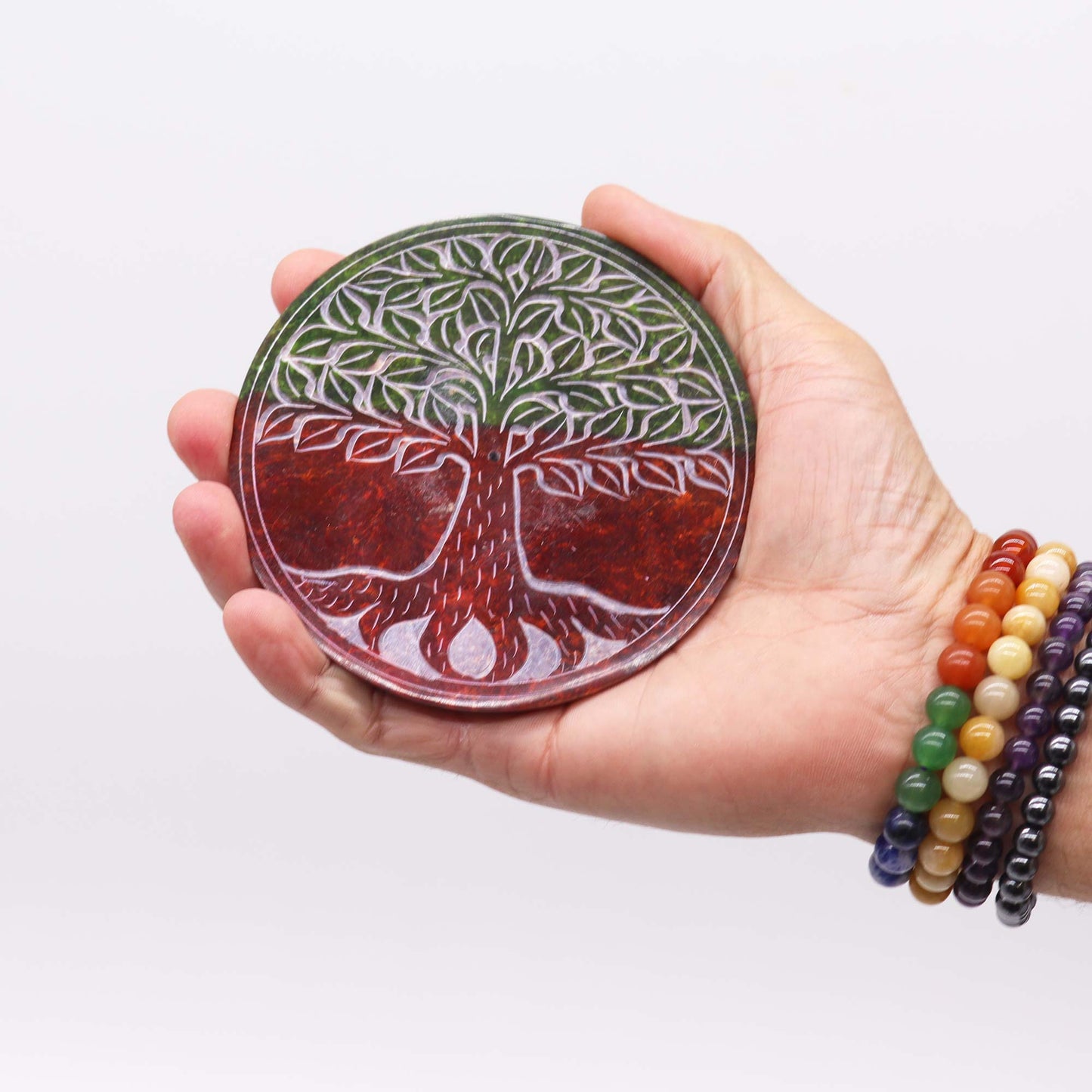 Porte-Encens Disque en Stéatite 10 cm - Arbre de Vie