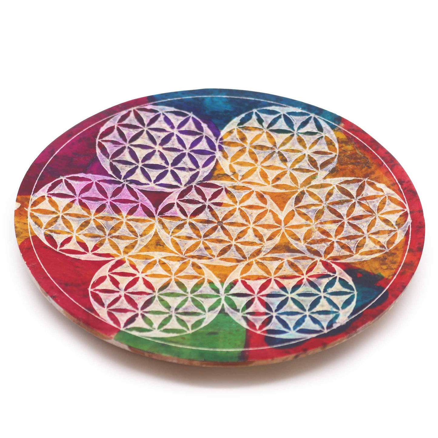 Porte-Encens Disque en Stéatite 12 cm - 7 Fleurs de Vie