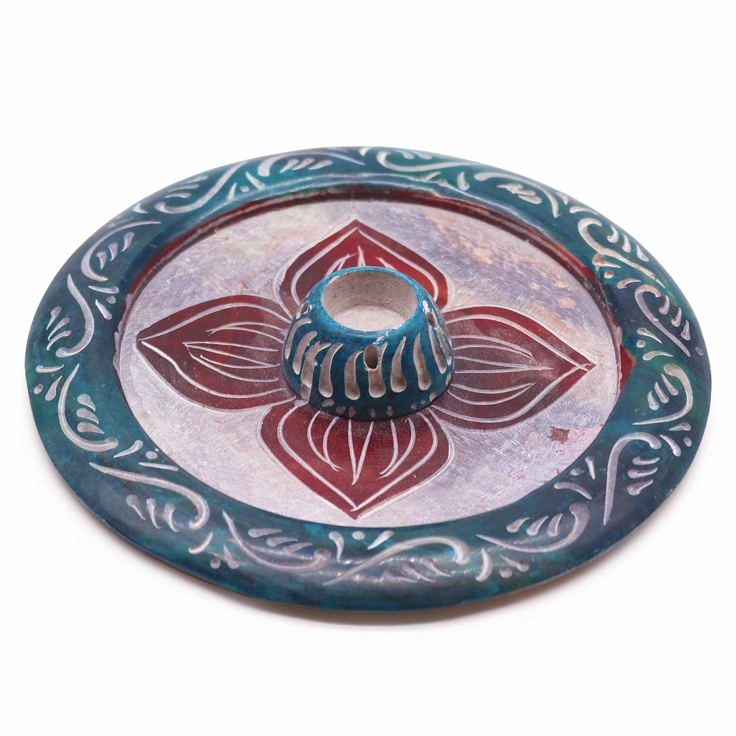 Porte-Encens Disque en Stéatite 12 cm - Quatre Pétales (cône et porte-encens)
