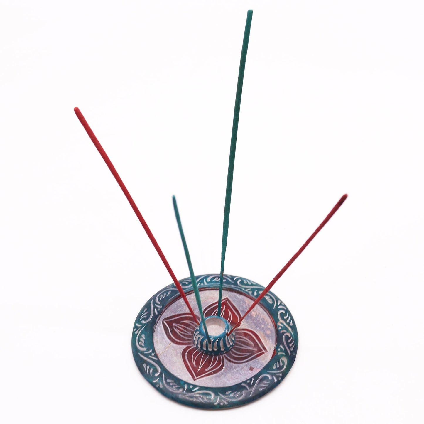 Porte-Encens Disque en Stéatite 12 cm - Quatre Pétales (cône et porte-encens)