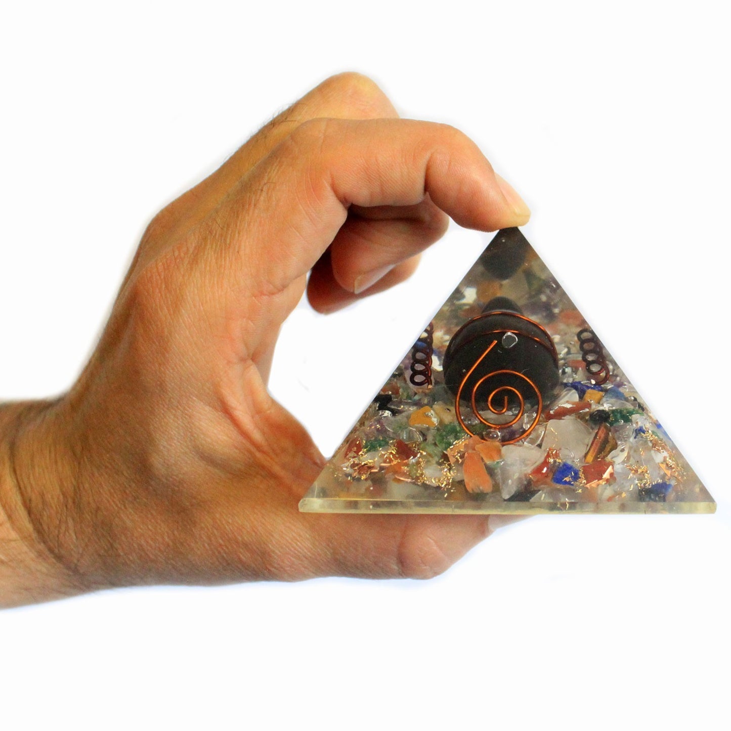 Orgonite La Pyramide - Puces de Gemme et Cuivre 60mm - Tortue