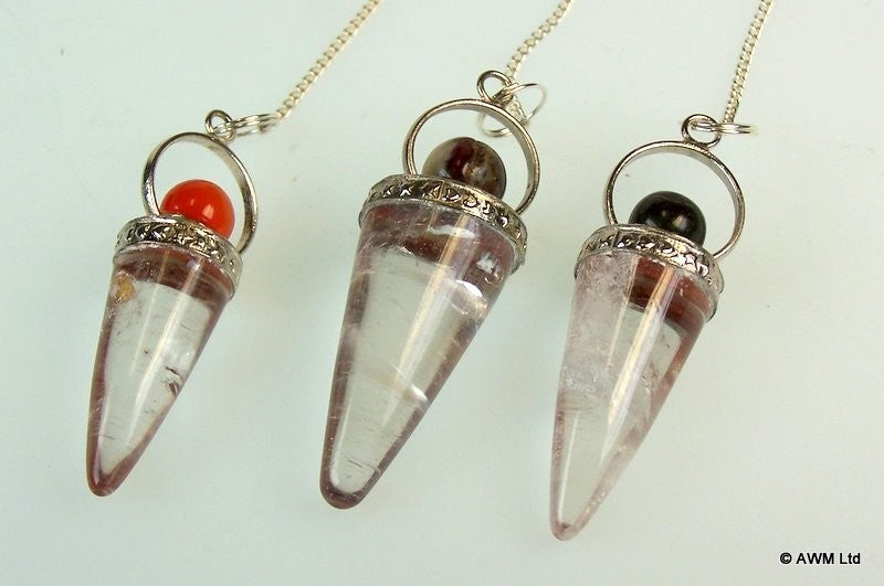 Pendules Cone Cristal de roche & Anneau argenté