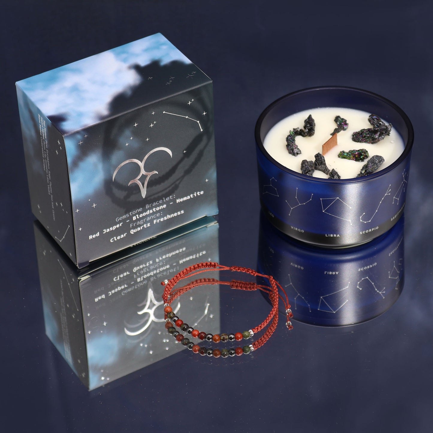 Bougie de Cristal du Zodiaque avec Bracelet de Pierres Précieuses - Bélier