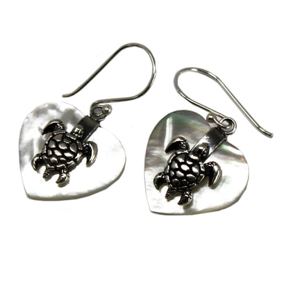 Boucles d'Oreilles Coquillage & Argent - Tortue de Mer - MOP