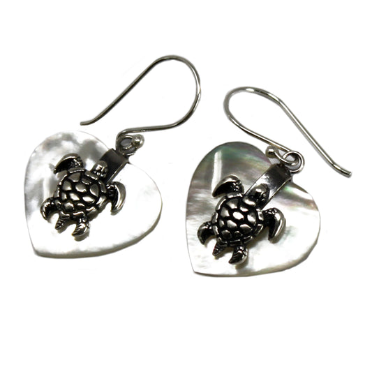 Boucles d'Oreilles Coquillage & Argent - Tortue de Mer - MOP