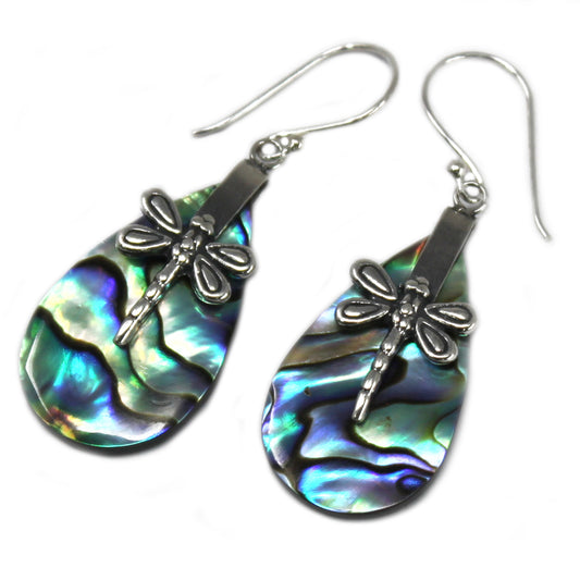 Boucles d'Oreilles Coquillage & Argent - Libellules - Abalone