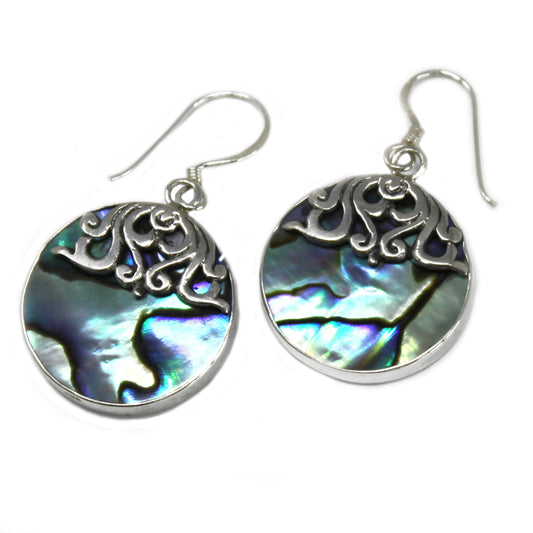 Boucles d'Oreilles Coquillage & Argent - Disque Classique - Abalone