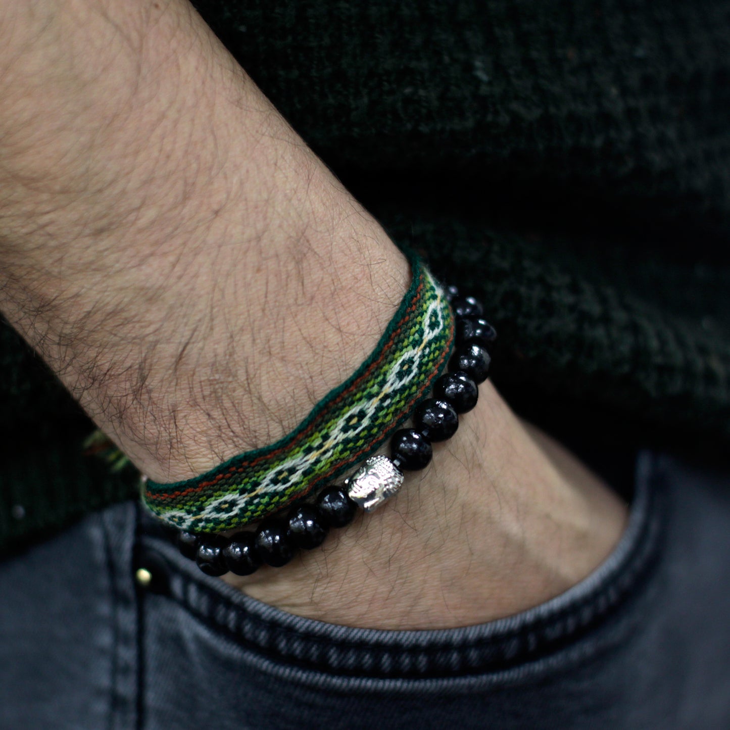 Bracelet Bouddah Perles de Bois Sombre