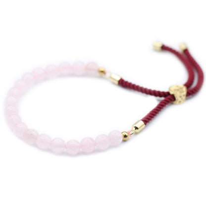 Bracelet en Gemme plaqué or 18K - Cordon Bordeaux - Quartz Rose