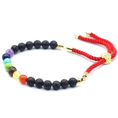 Bracelet en Gemme plaqué or 18K - Cordon Rouge Royal - Chakra Pierres de Lave