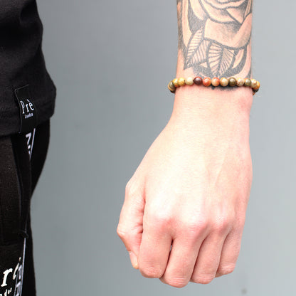 Bracelet en Gemme plaqué or 18K - Cordon Noir - Oeil Tigré