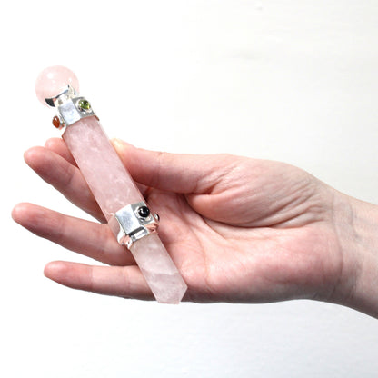 Baguette de Guérison en Cristal Hexagonal - 12cm - Quartz Rose