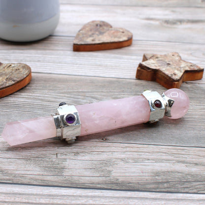 Baguette de Guérison en Cristal Hexagonal - 12cm - Quartz Rose