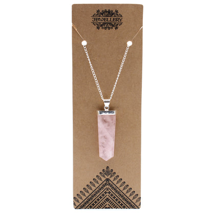 Pendentif Crayon Plat Pierres Précieuses - Quartz Rose