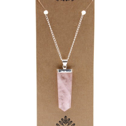 Pendentif Crayon Plat Pierres Précieuses - Quartz Rose