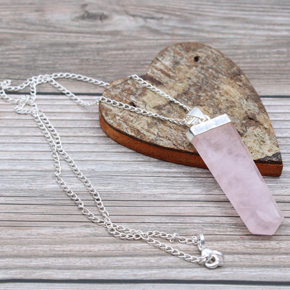Pendentif Crayon Plat Pierres Précieuses - Quartz Rose