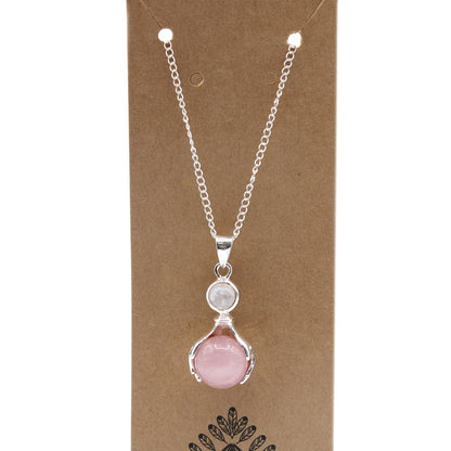 Pendentif Mains Guérissantes en Pierres Précieuses - Quartz Rose