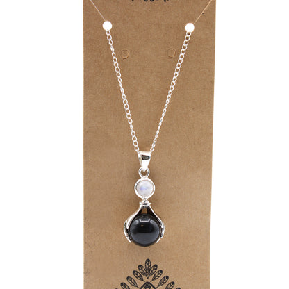 Pendentif Mains Guérisseur Pierres Précieuses - Agate Noire