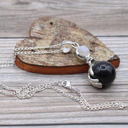 Pendentif Mains Guérisseur Pierres Précieuses - Agate Noire