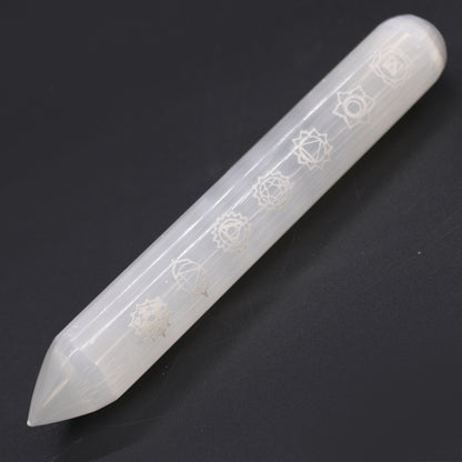 Baguette Sélénite - 16 cm (Pointe une Extrémité) 7 Chakra