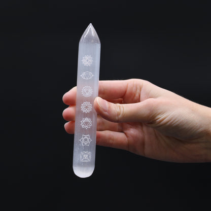 Baguette Sélénite - 16 cm (Pointe une Extrémité) 7 Chakra