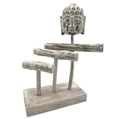 Présentoir à Bijoux en Bois Trois Branches et Bouddha - Bois Blanchi