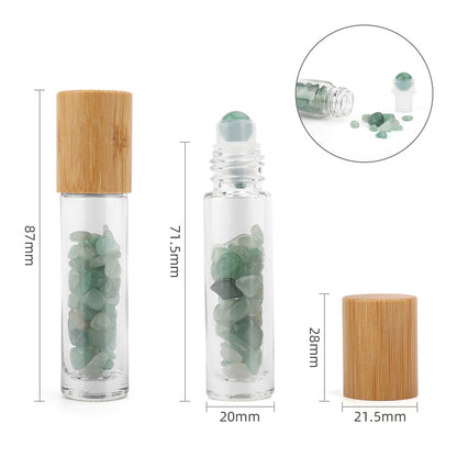 Flacon Roll-on Huile Essentielle & Pierres Précieuses - Aventurine - Bouchon en bois