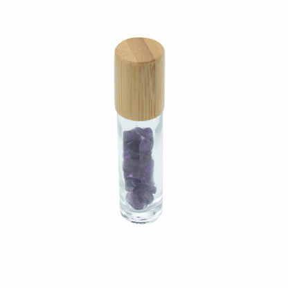 Flacon Roll-on Huile Essentielle & Pierres Précieuses - Améthyste - Bouchon en bois