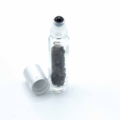 Flacon Roll-on Huile Essentielle & Pierres Précieuses - Tourmaline Noire  -  Bouchon Argenté