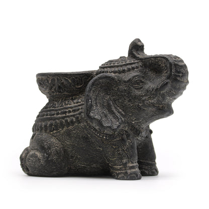 Brûleur d'Encens & Bougeoir Éléphant (noir antique)