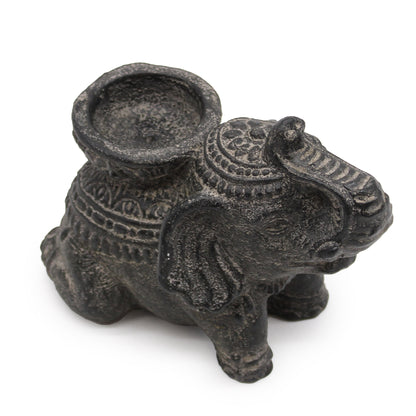 Brûleur d'Encens & Bougeoir Éléphant (noir antique)
