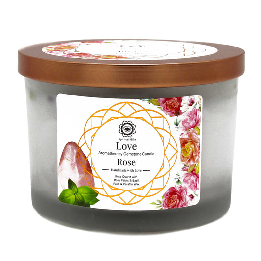 Bougie à la Rose avec Pierre Précieuse Quartz rose - Amour