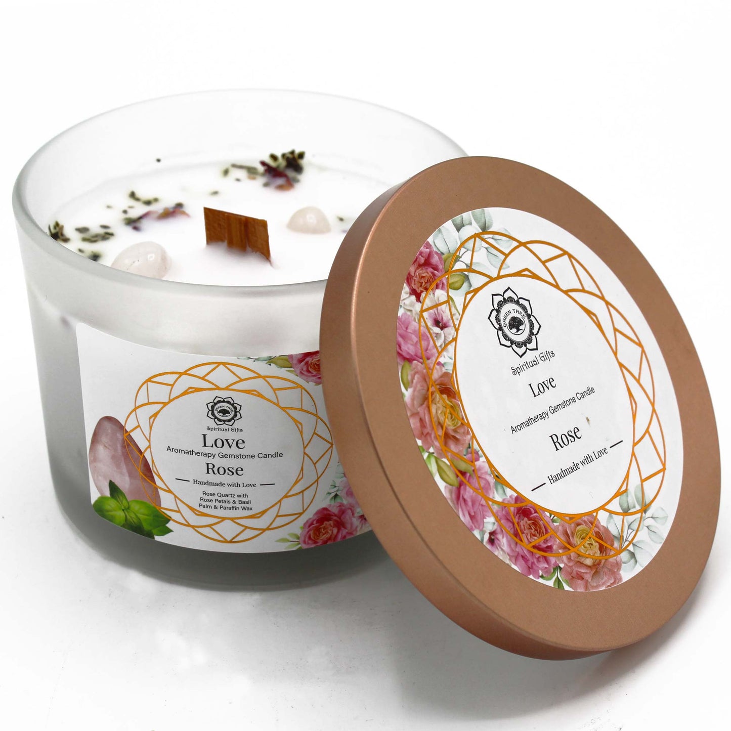 Bougie à la Rose avec Pierre Précieuse Quartz rose - Amour