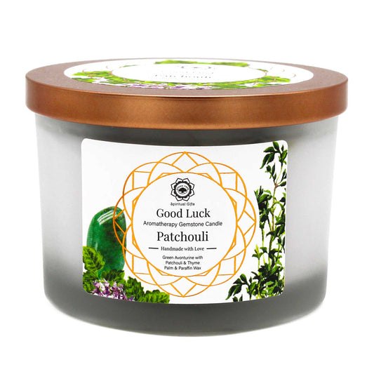 Bougie au Patchouli avec  Pierre Précieuse Aventurine Verte - Bonne chance