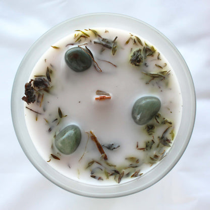 Bougie au Patchouli avec  Pierre Précieuse Aventurine Verte - Bonne chance