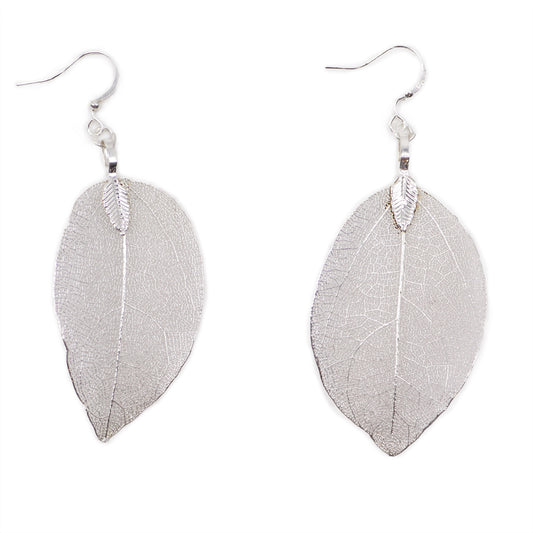 Boucles d'Oreilles - Feuilles Gouttes - Argenté