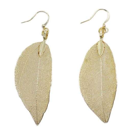 Boucles d'Oreilles - Feuilles Gouttes - Doré