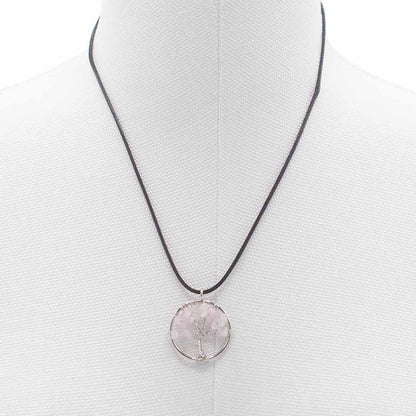 Pendentif Arbre de Vie - Quartz Rose