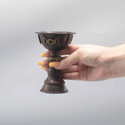 Coupe pour Rituel en Cuivre Antique avec Triple Lune 8x13cm